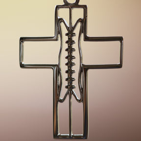 Christian Football Cross Necklace In Silver | All In Faith Gridiron Football Cross Pendant