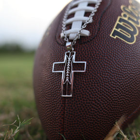 Christian Football Cross Necklace In Silver | All In Faith Gridiron Football Cross Pendant