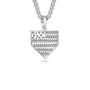 Silver necklace with a pendant shaped like a home plate on a white background
