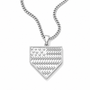 A silver baseball-shaped pendant necklace featuring an American flag design with textured stars and stripes, suspended from a silver curb chain against a plain white background.