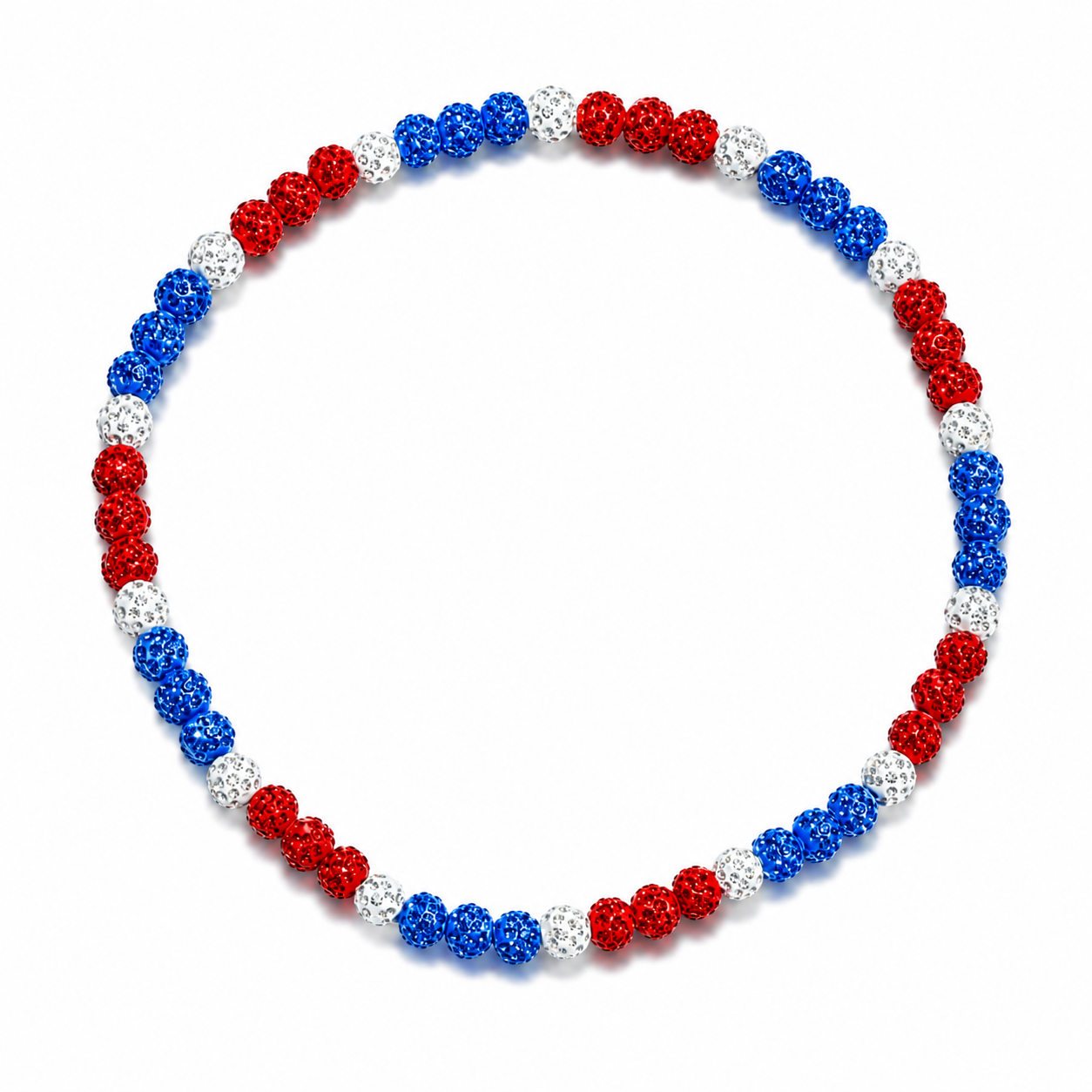 All In Faith Americano Iced Out Baseball Bead Necklace with sparkling red, white and blue beads