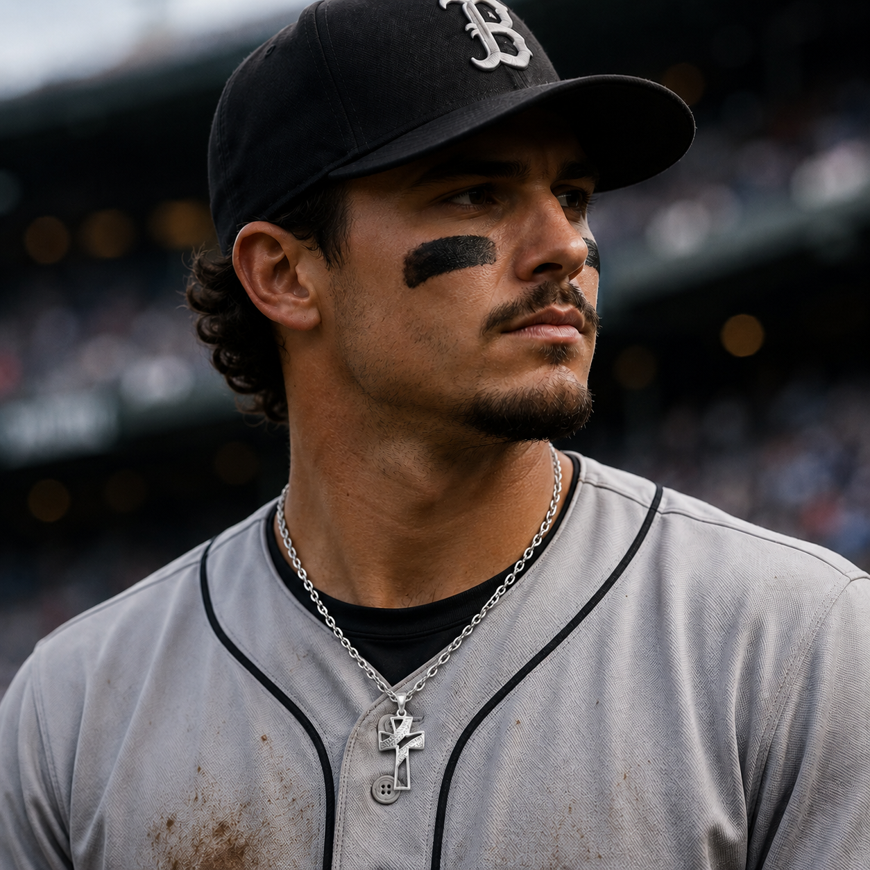 Baseball Stitch Open Cross Necklace