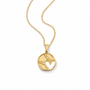 A gold necklace featuring a circular pendant with a baseball design and an open heart cutout, displayed on a clean white background.