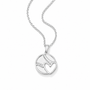 A silver necklace with a round pendant featuring a heart and a baseball design, displayed on a clean white background.