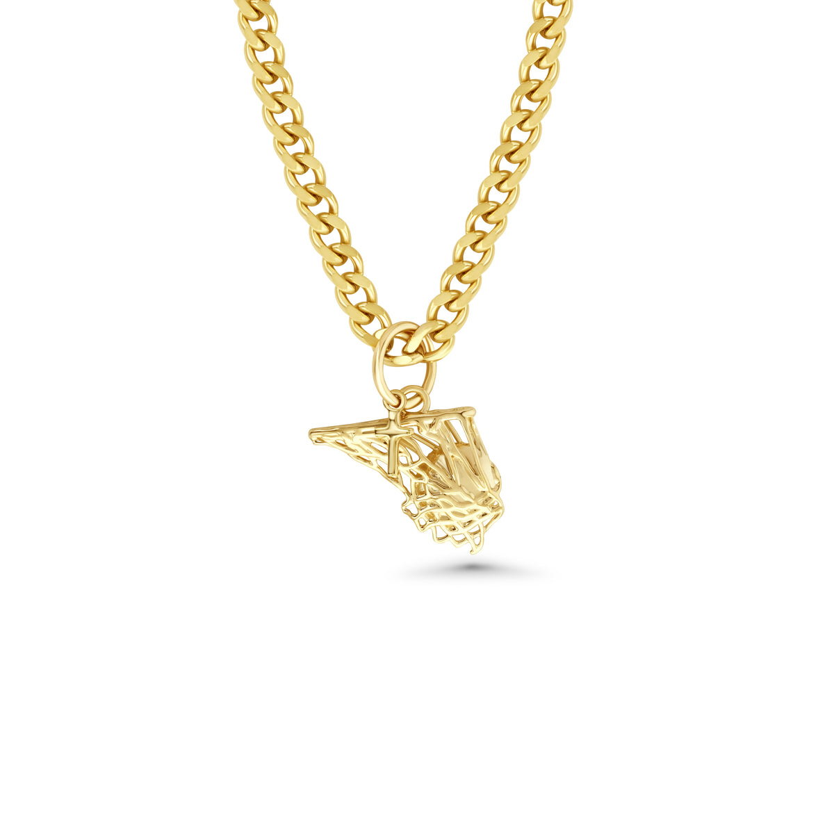 Basketball Net Necklace w/ Dangle Cross Pendant | Gold