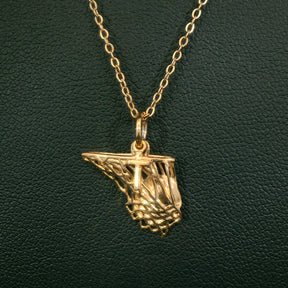 Basketball Net Necklace w/ Dangle Cross Pendant | Gold