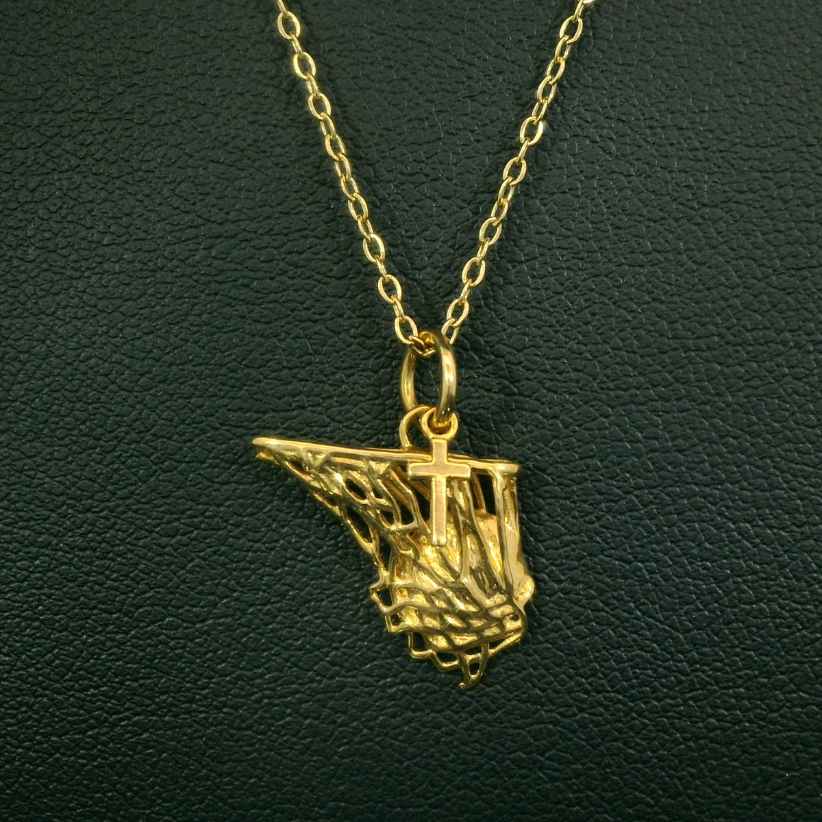 Basketball Net Necklace w/ Dangle Cross Pendant | Gold