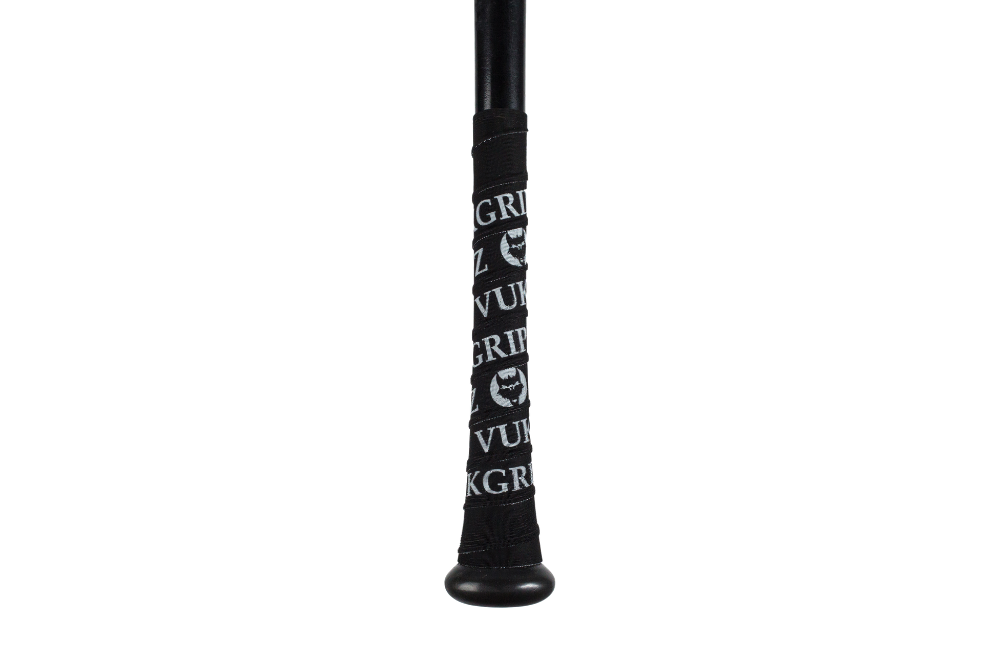 Black Bat Grip Tape with White Designs on a baseball bat.