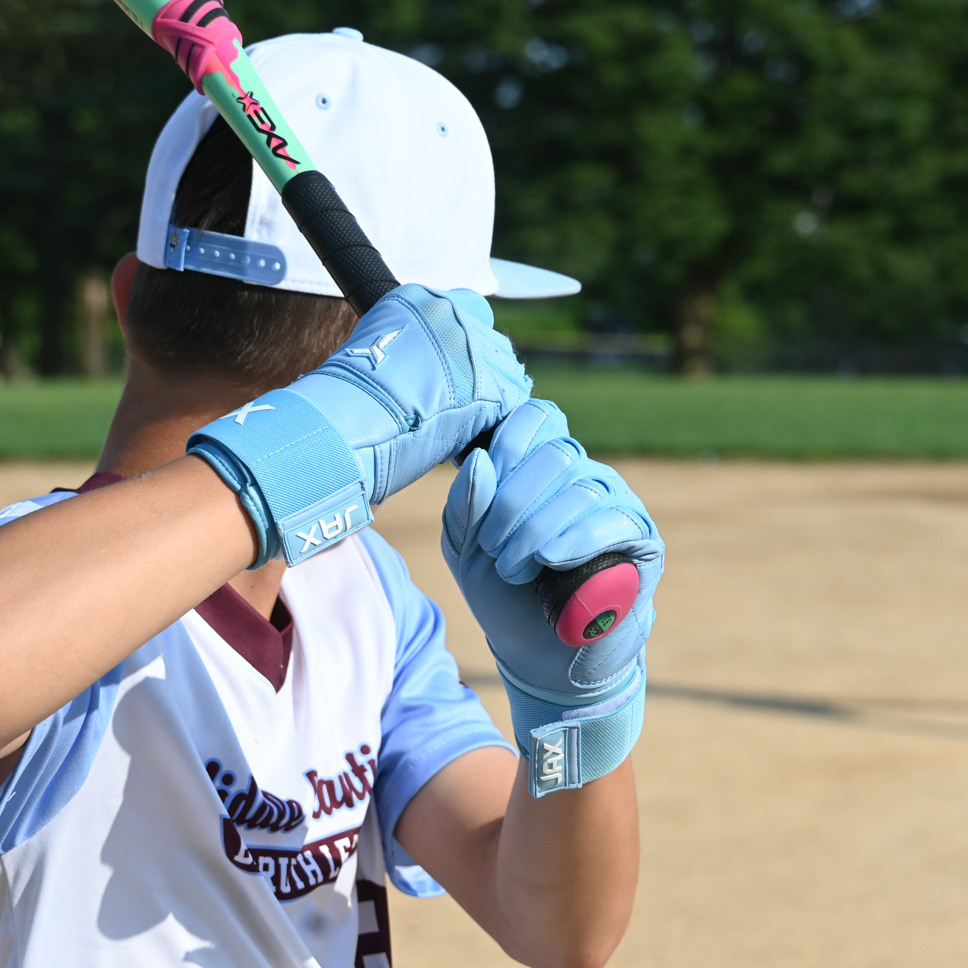 Jax Athletics Baby Blue Baseball Batting Gloves | Strap Cuff