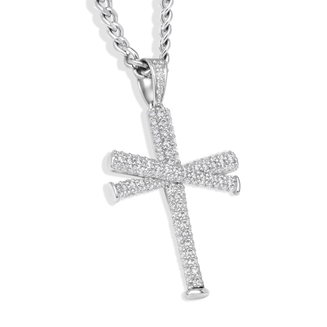 Diamond Studded Baseball Bat Cross Necklace
