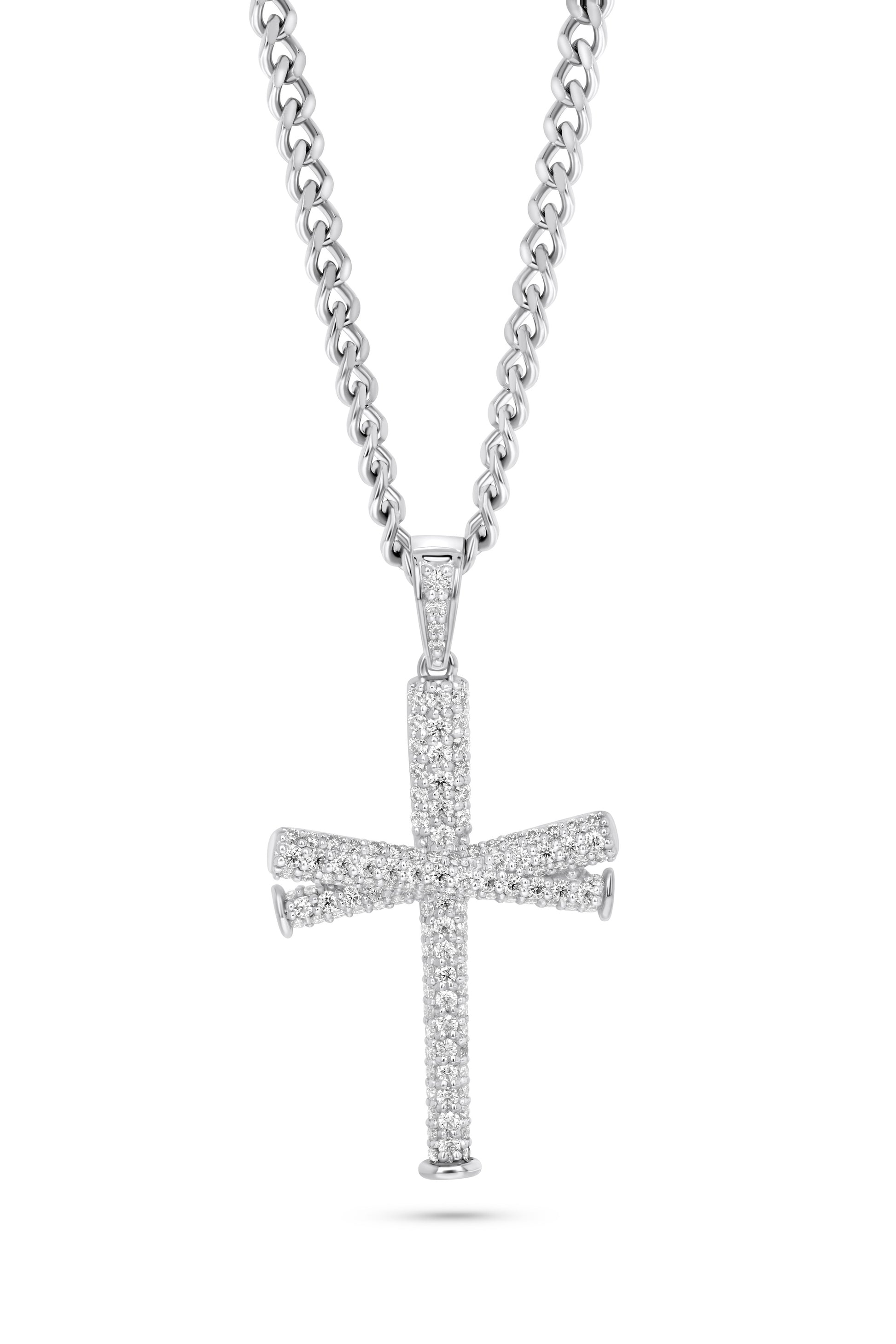 Diamond Studded Baseball Bat Cross Necklace