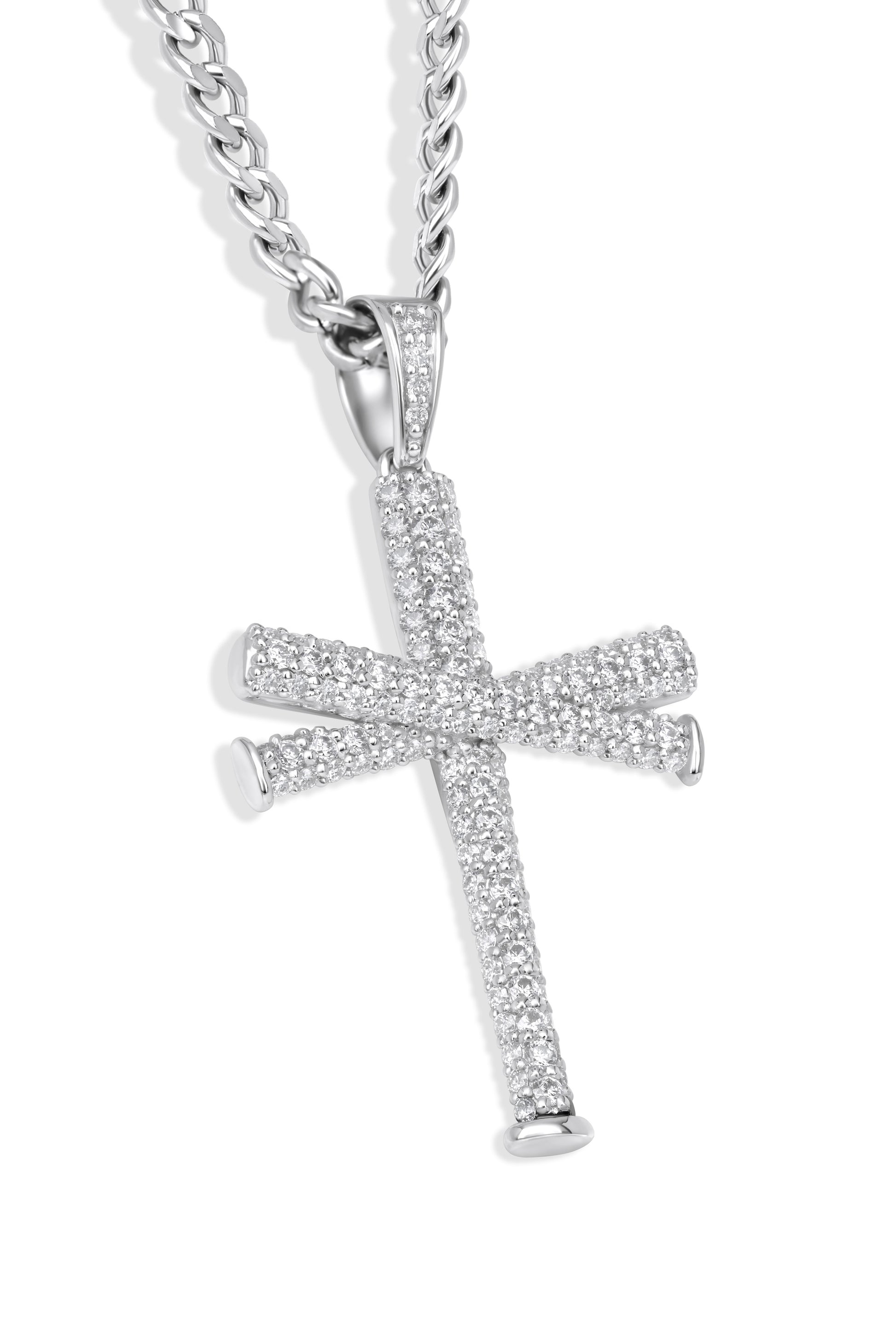 Diamond Studded Baseball Bat Cross Necklace
