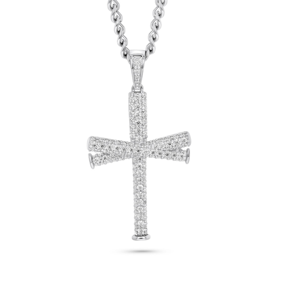 Diamond Studded Baseball Bat Cross Necklace