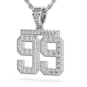 Diamond Studded Jersey Number Necklace - Silver White Stones