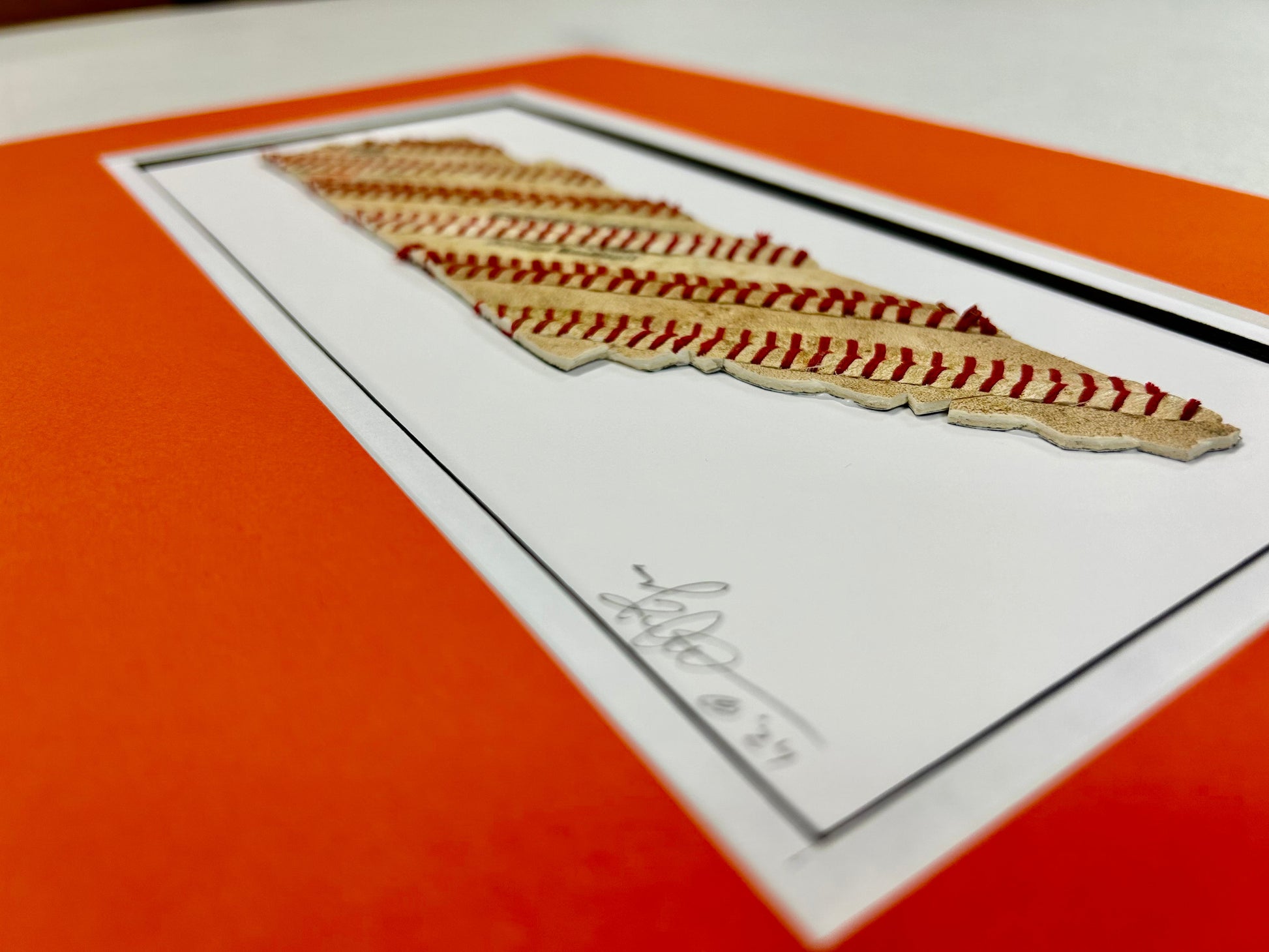 Tennessee Framed Original Baseball Artwork - made from actual used baseballs, showcasing the Tennessee shape with baseball stitching.