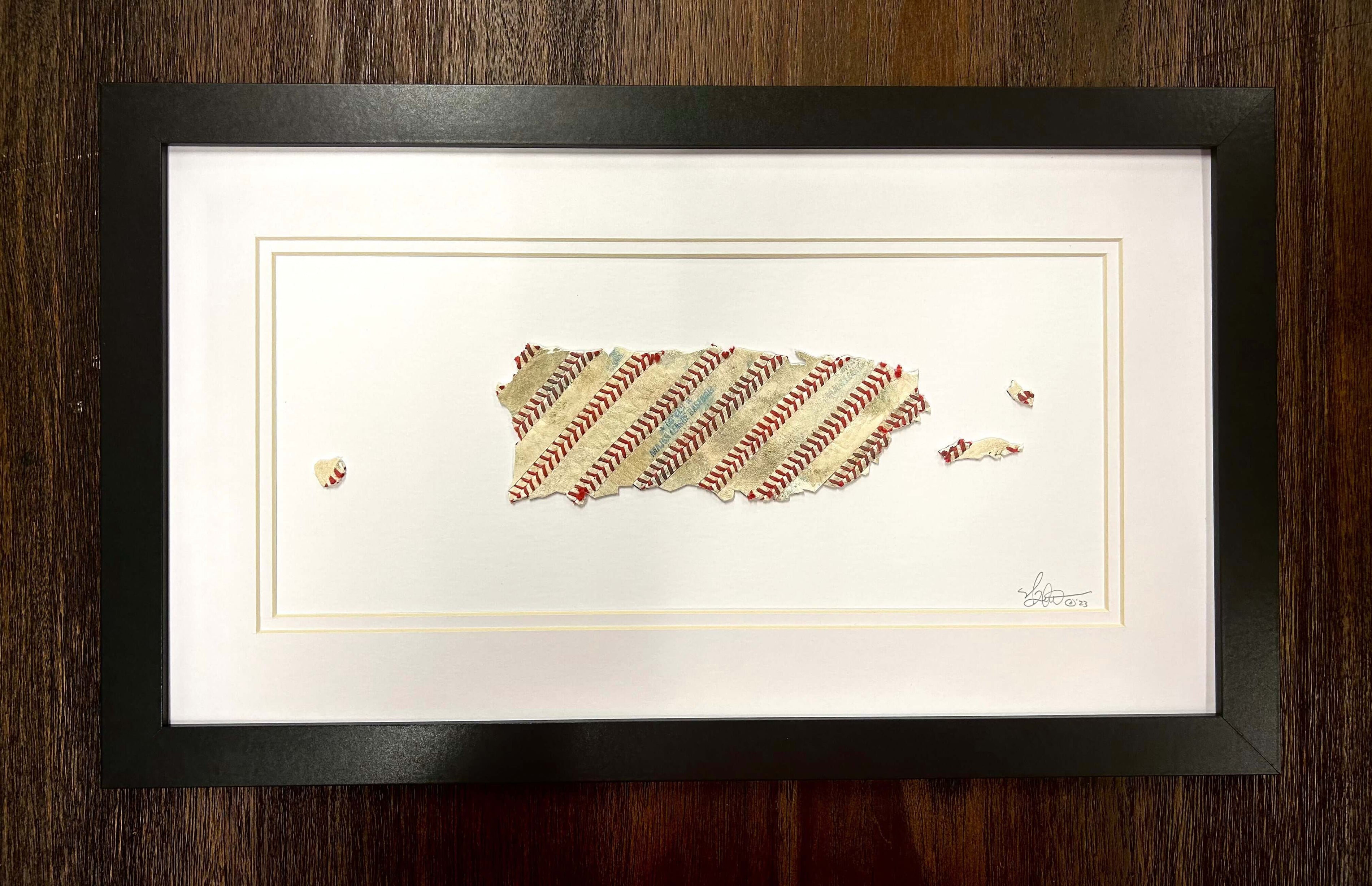 Puerto Rico Original Artwork - made from actual used baseballs, handcrafted by artist Nathan Rueckert, framed and matted.