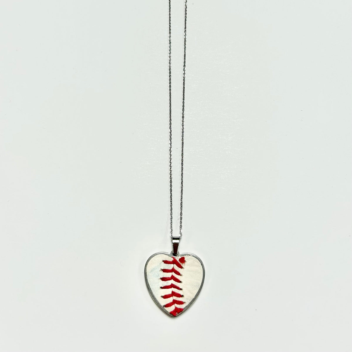 The Baseball Seams Company Baseball Seam Silver Heart Pendant Necklace, product detail view