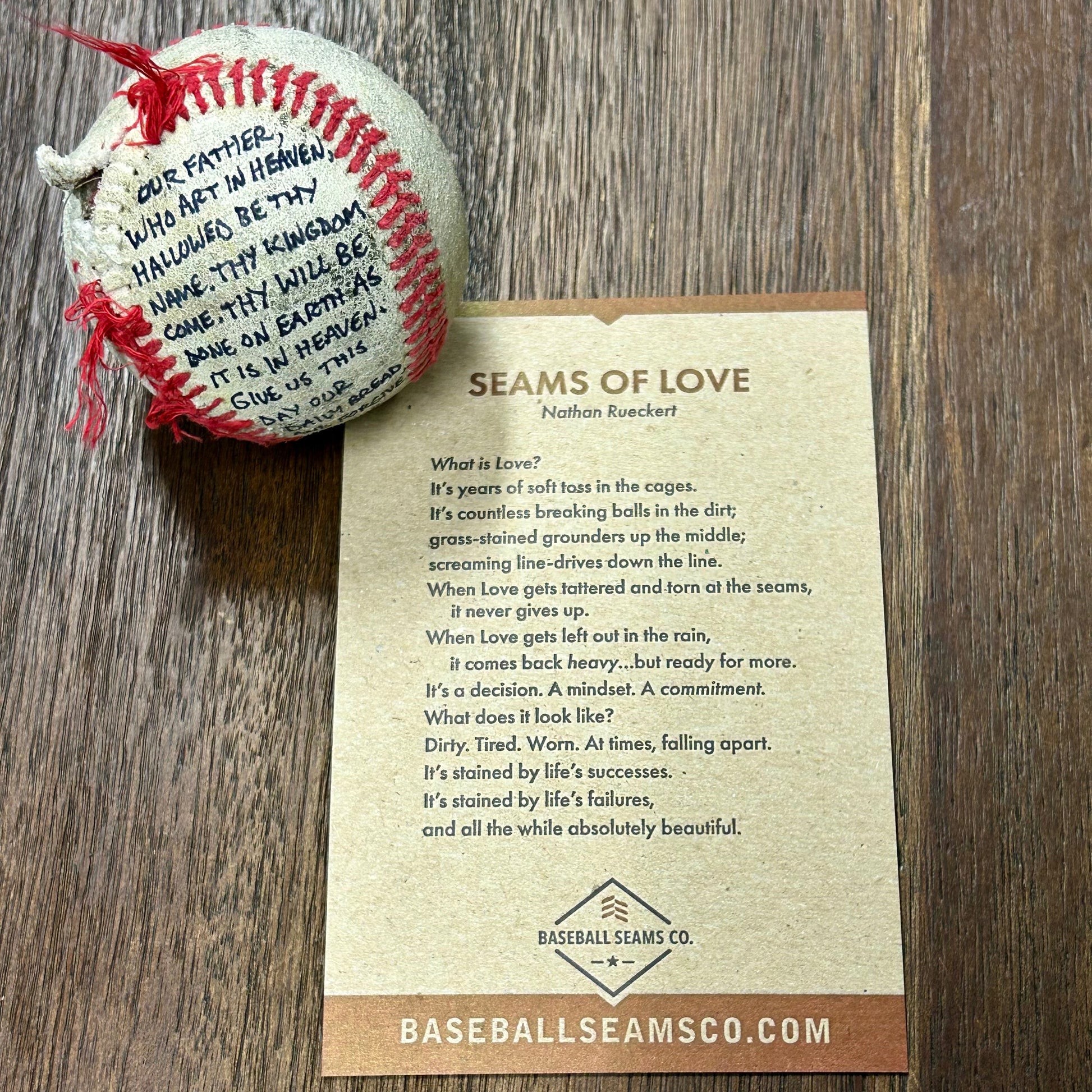 Lord’s Prayer Inscribed Tattered Baseball with Poem