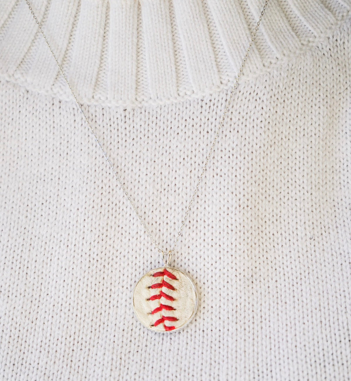 The Baseball Seams Company Baseball Seam Dainty Chain Pendant Necklace, product detail view