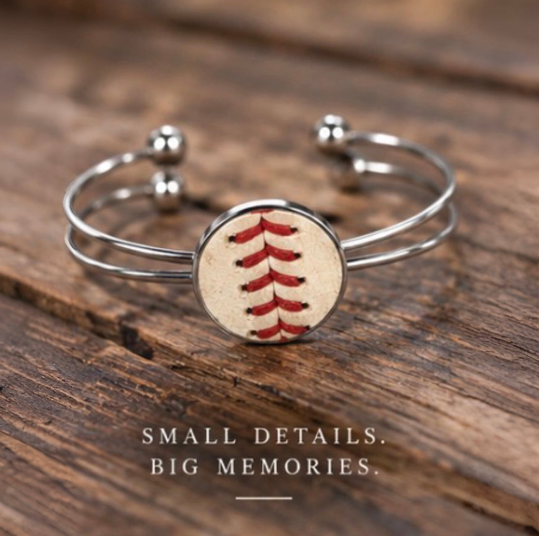Baseball Seam Silver Bangle Bracelet