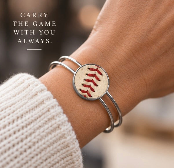Baseball Seam Silver Bangle Bracelet
