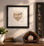 The Baseball Seams Company HOME home plate baseball artwork made with used baseball seams, framed display view