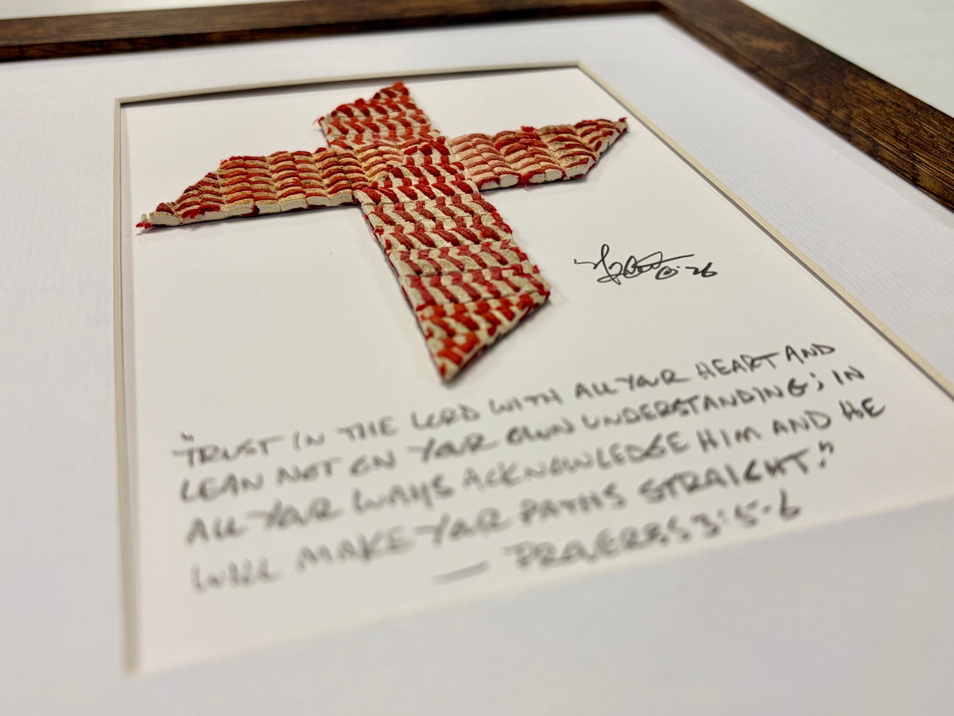 The Baseball Cross - Original Artwork Made from Actual Used Baseballs featuring a cross and inspirational quote.