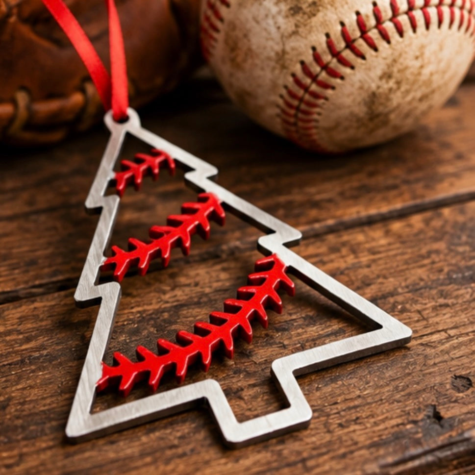 The Baseball Seams Company THE TREE steel baseball Christmas ornament, product view