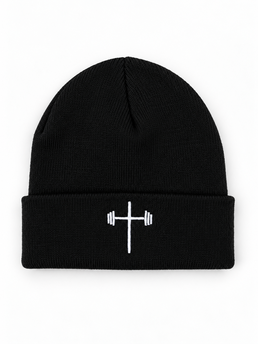 HolStrength black beanie with cross and barbell logo