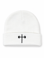 HolStrength white beanie with cross and barbell logo