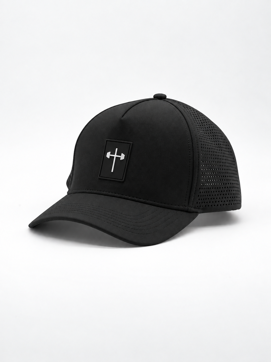 HolStrength black Signature Hat with cross and barbell logo product view