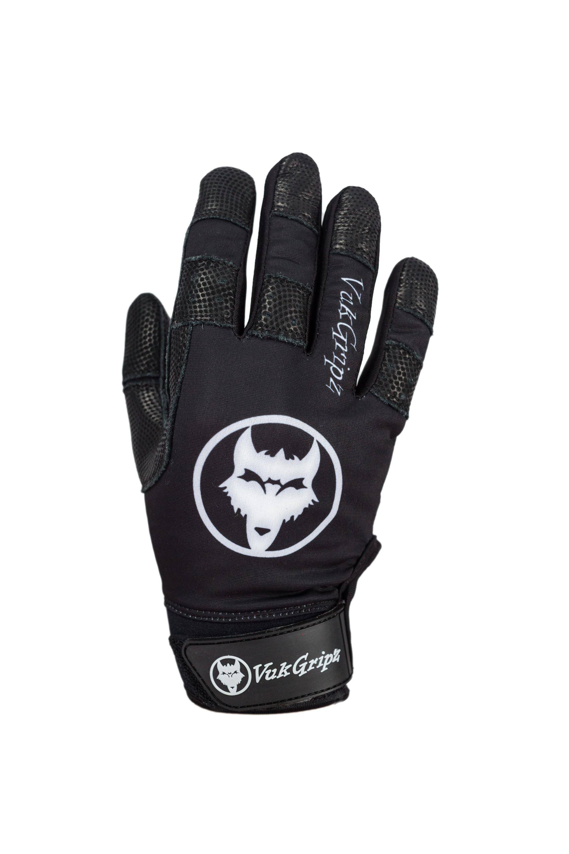 VukGripz Howler Black Batting Gloves showcasing breathable, lightweight design with soft leather palm for superior performance.