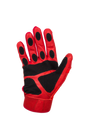 VukGripz Howler Red Batting Gloves showcasing a red glove with black padding and grips for superior performance and durability.