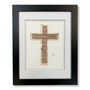 The Baseball Seams Company Traditional Cross baseball artwork made from used baseball seams, framed display view