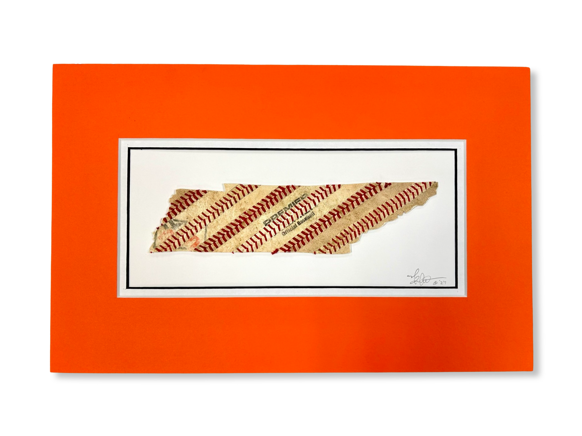 Tennessee Framed Original Baseball Artwork - made from actual used baseballs in vibrant orange frame.