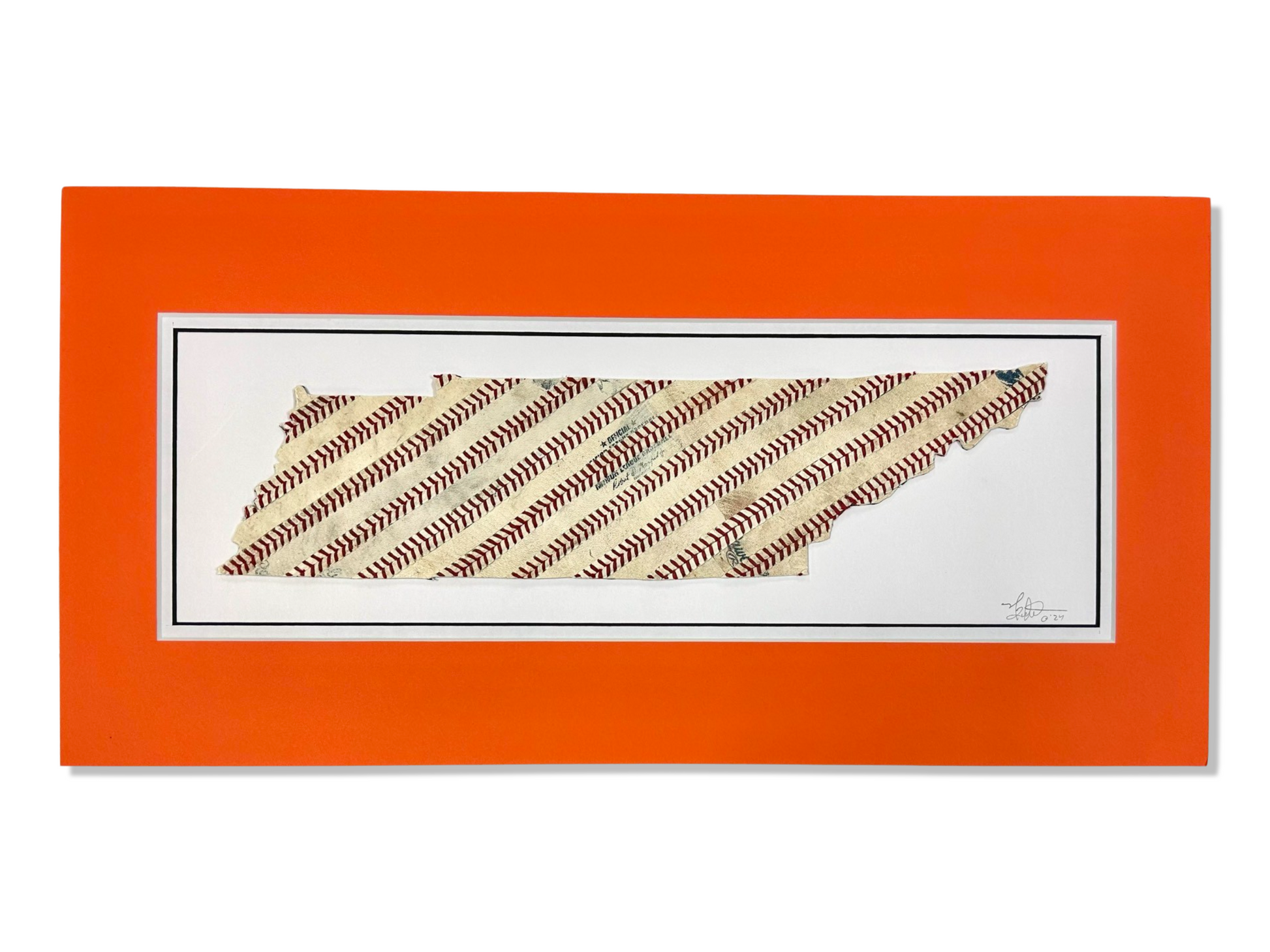 Tennessee Framed Original Baseball Artwork - made from actual used baseballs in a vibrant orange frame.