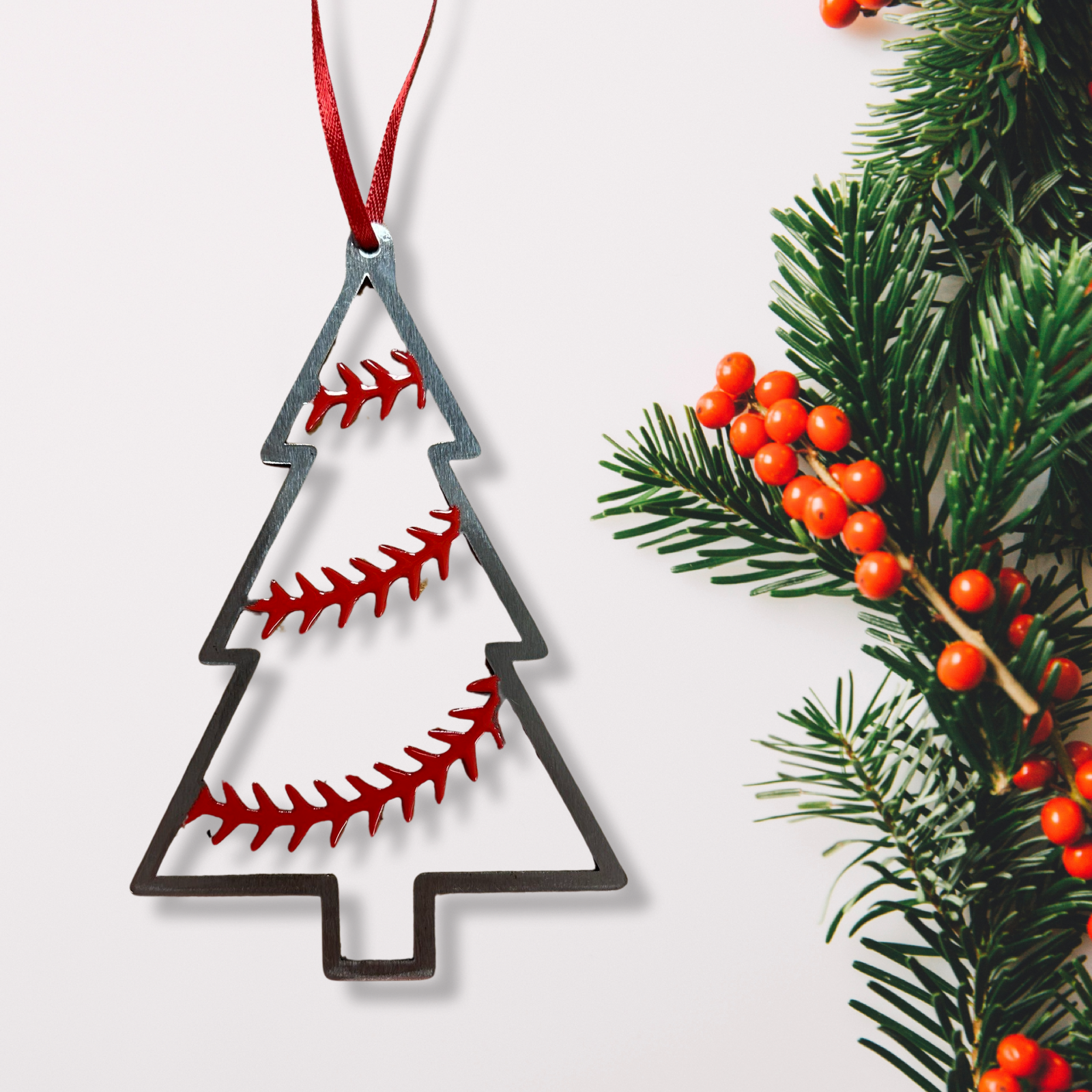 Baseball Ornament - Baseball Stitches Inside Christmas Tree “STEEL UNITED" Christmas Ornament