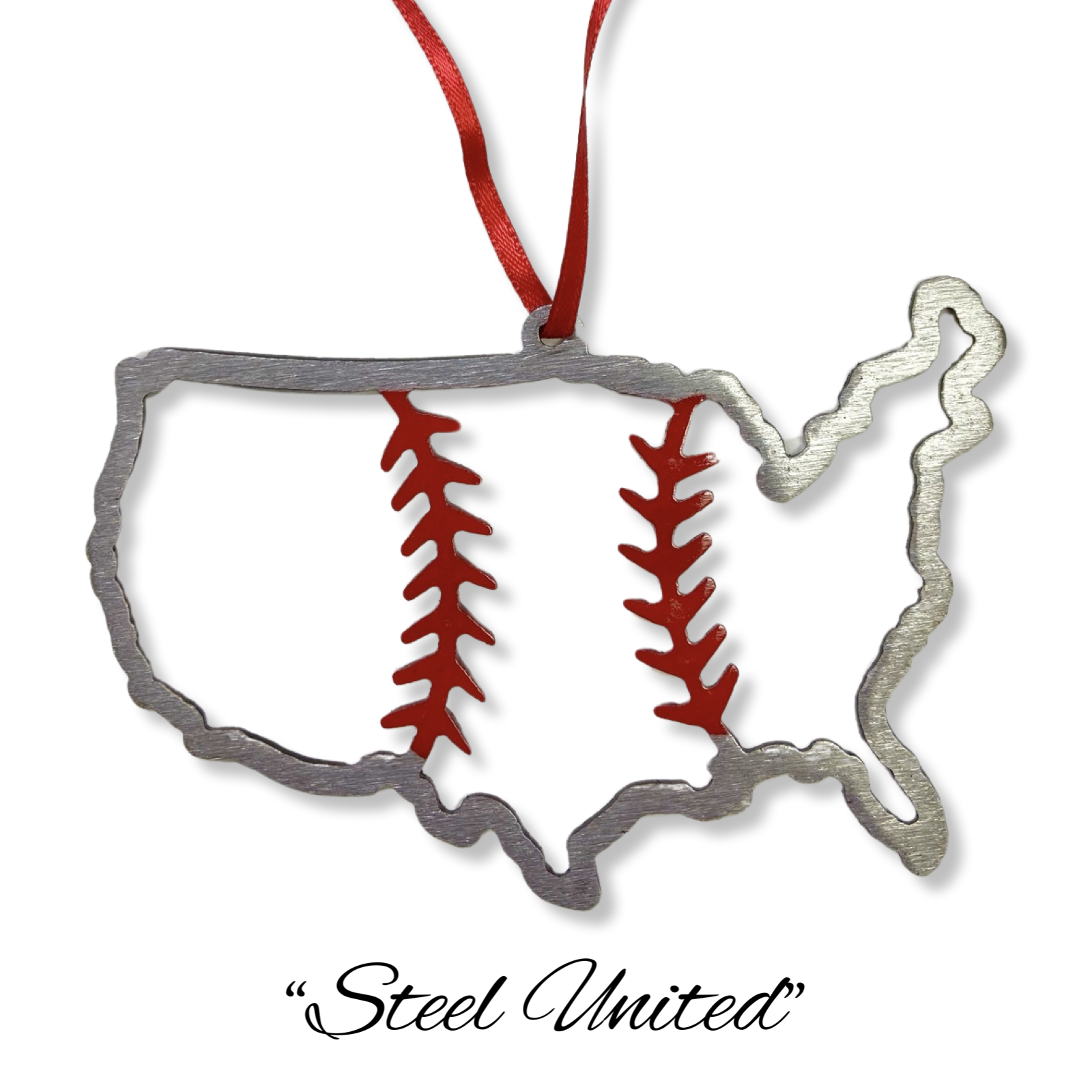 Baseball Ornament - Baseball Stitches Inside USA “STEEL UNITED" Christmas Ornament