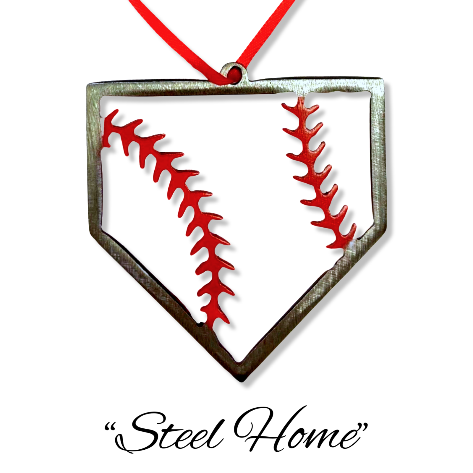 Baseball Home Plate Christmas Ornament - “STEEL HOME" Christmas Ornament