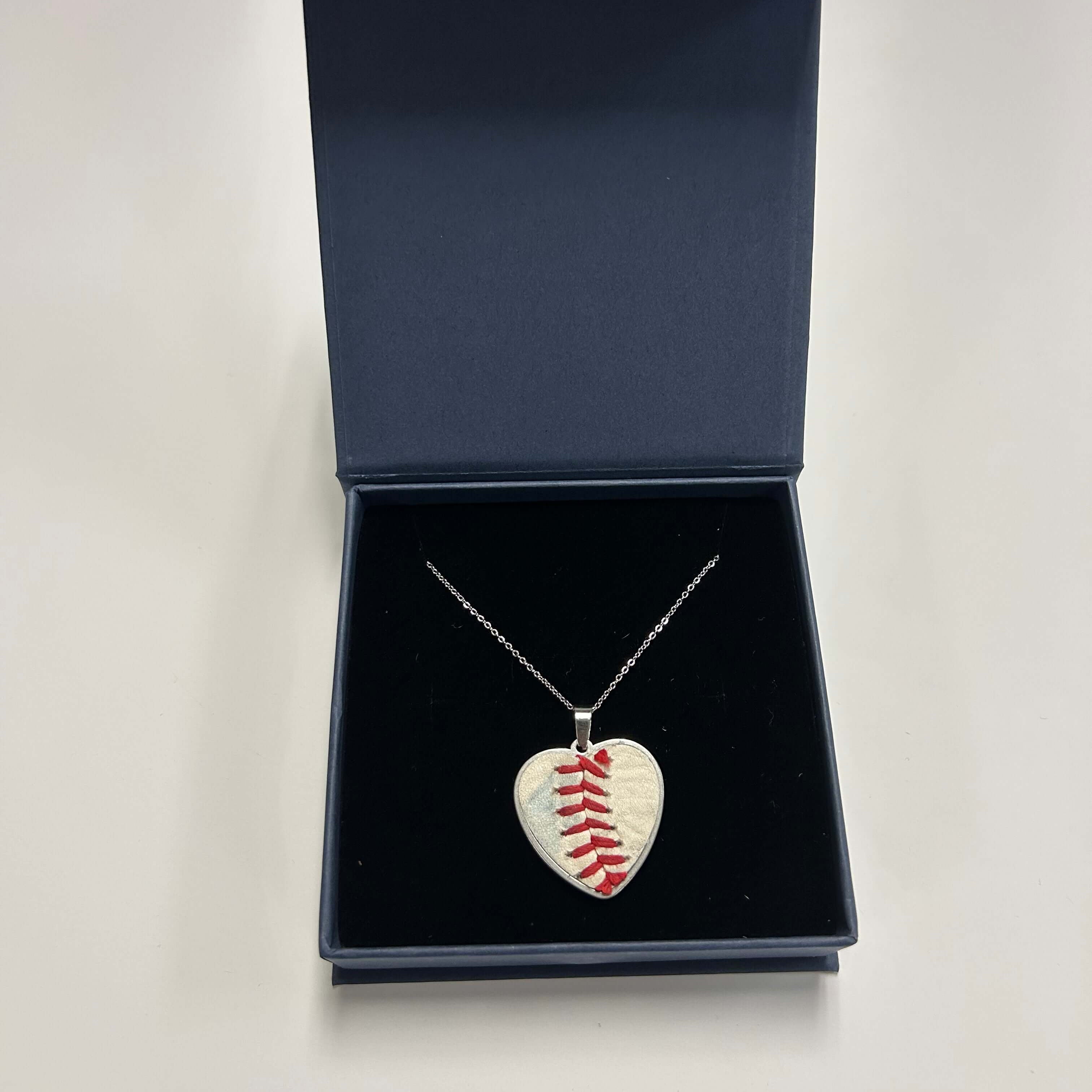 Baseball Seam Silver Heart Pendant Necklace