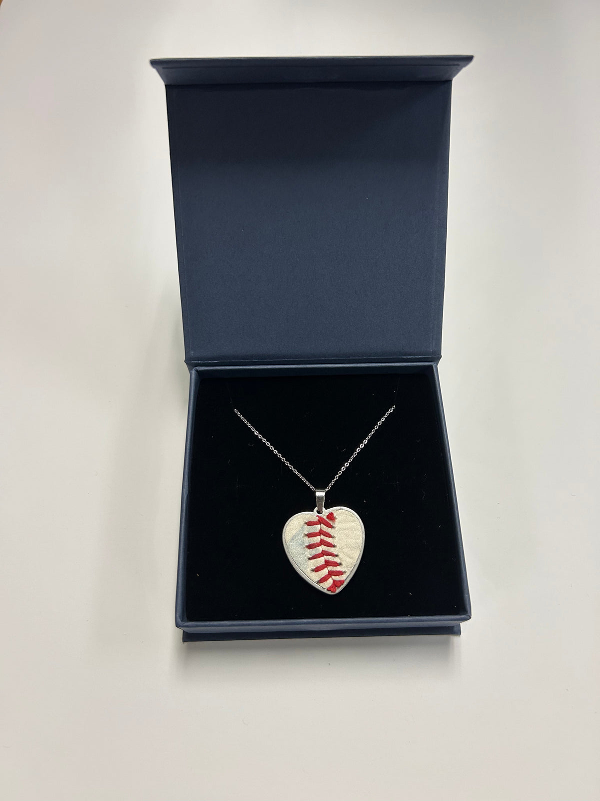 The Baseball Seams Company Baseball Seam Silver Heart Pendant Necklace, product detail view
