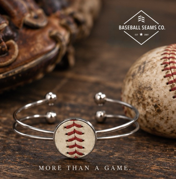 The Baseball Seams Company Baseball Seam Silver Bangle Bracelet, product detail view