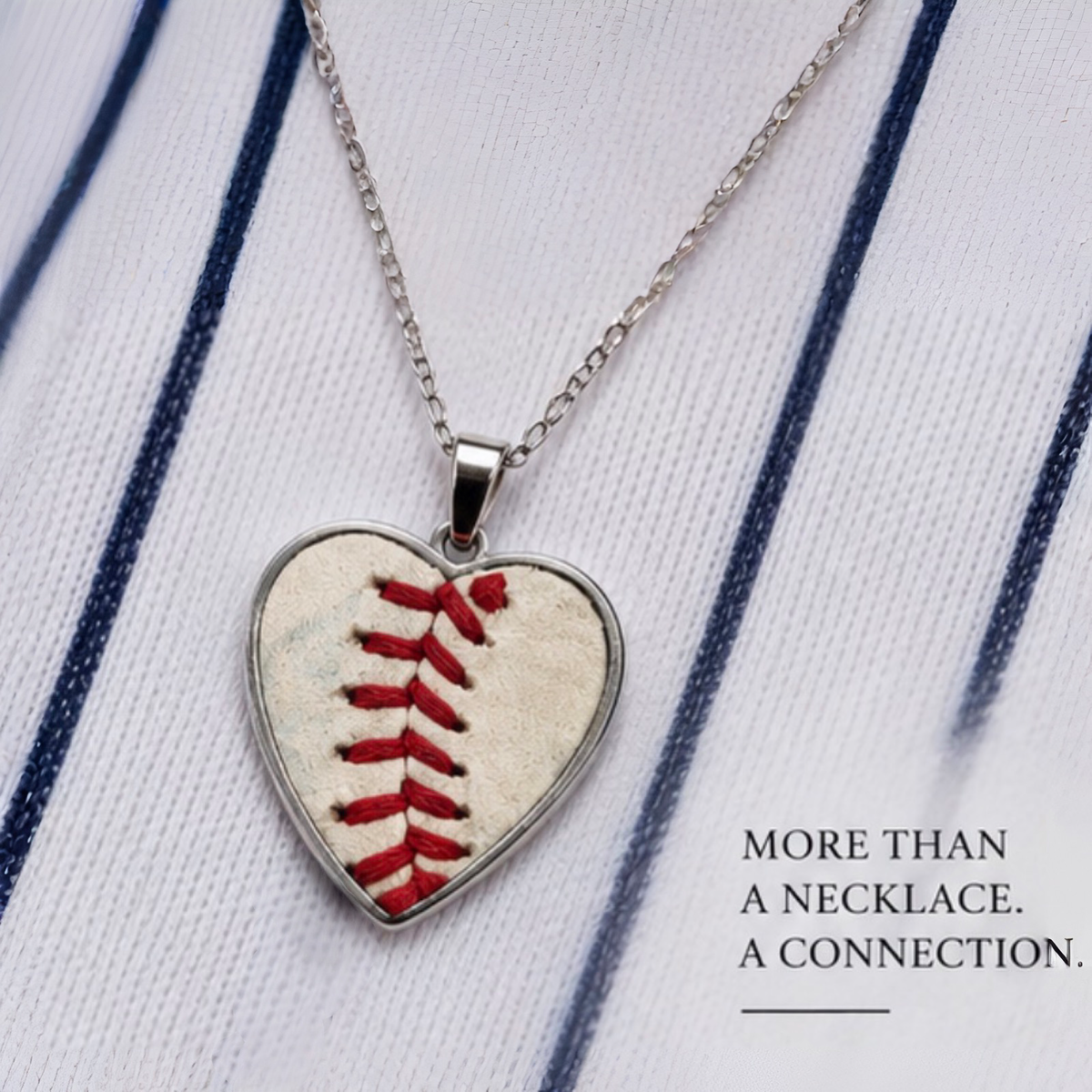 The Baseball Seams Company Baseball Seam Silver Heart Pendant Necklace, product detail view