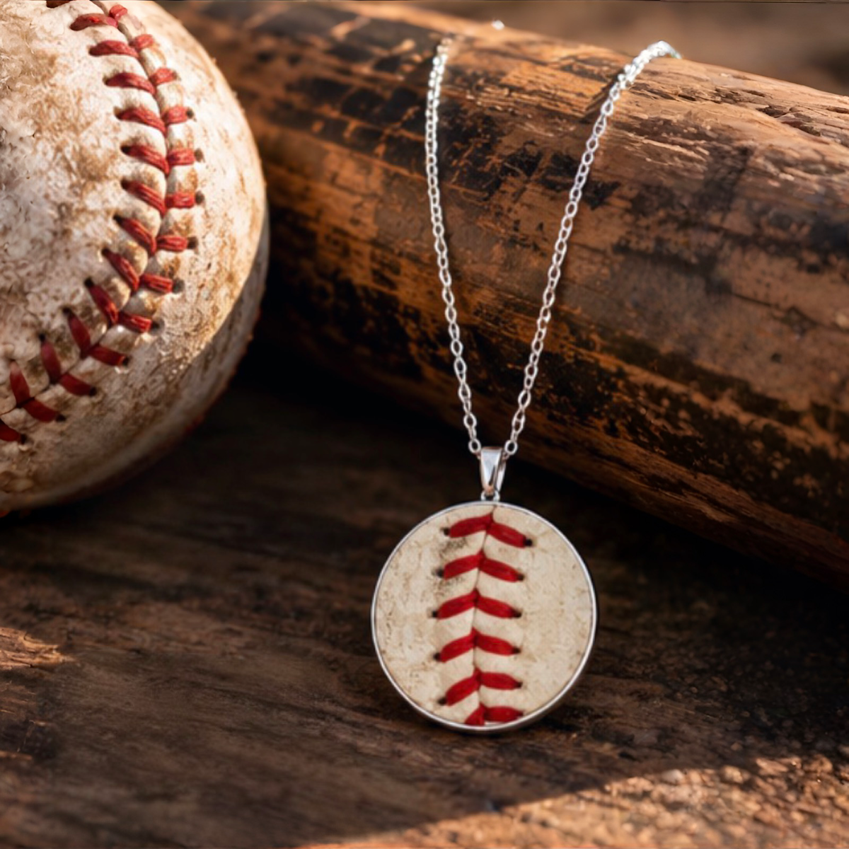 The Baseball Seams Company Baseball Seam Dainty Chain Pendant Necklace, product detail view