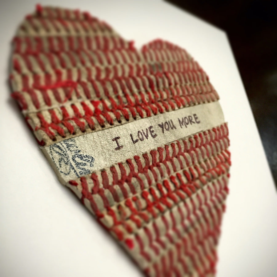 Framed Baseball Heart "I LOVE YOU MORE” Artwork | Handmade Valentines Day Gift Idea