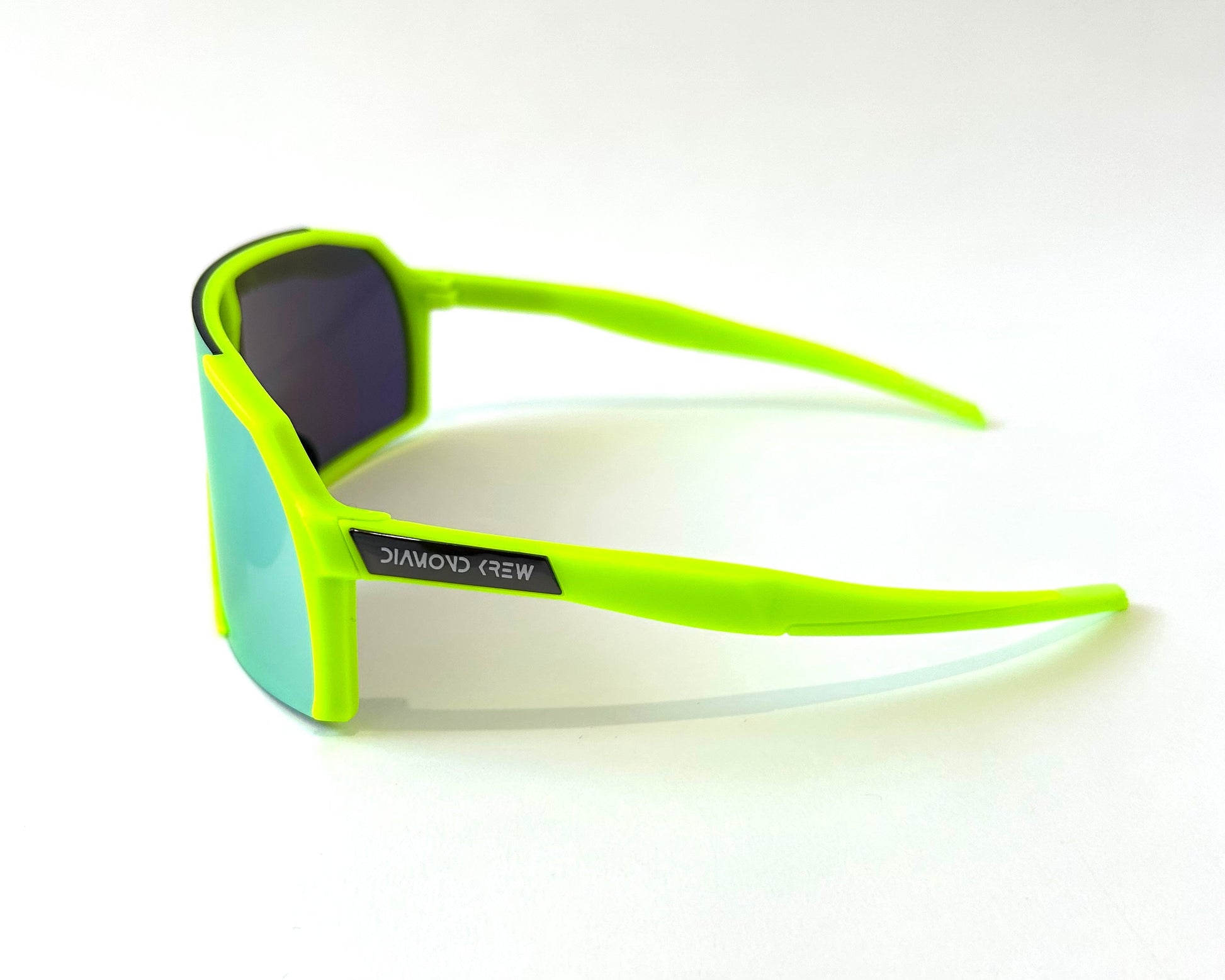 Diamond Krew Neon Green Youth Baseball Sunglasses | neon green frame and lens detail