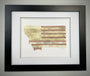 Montana Original Baseball Artwork - made from used baseballs displayed in a black frame with red stitching details.