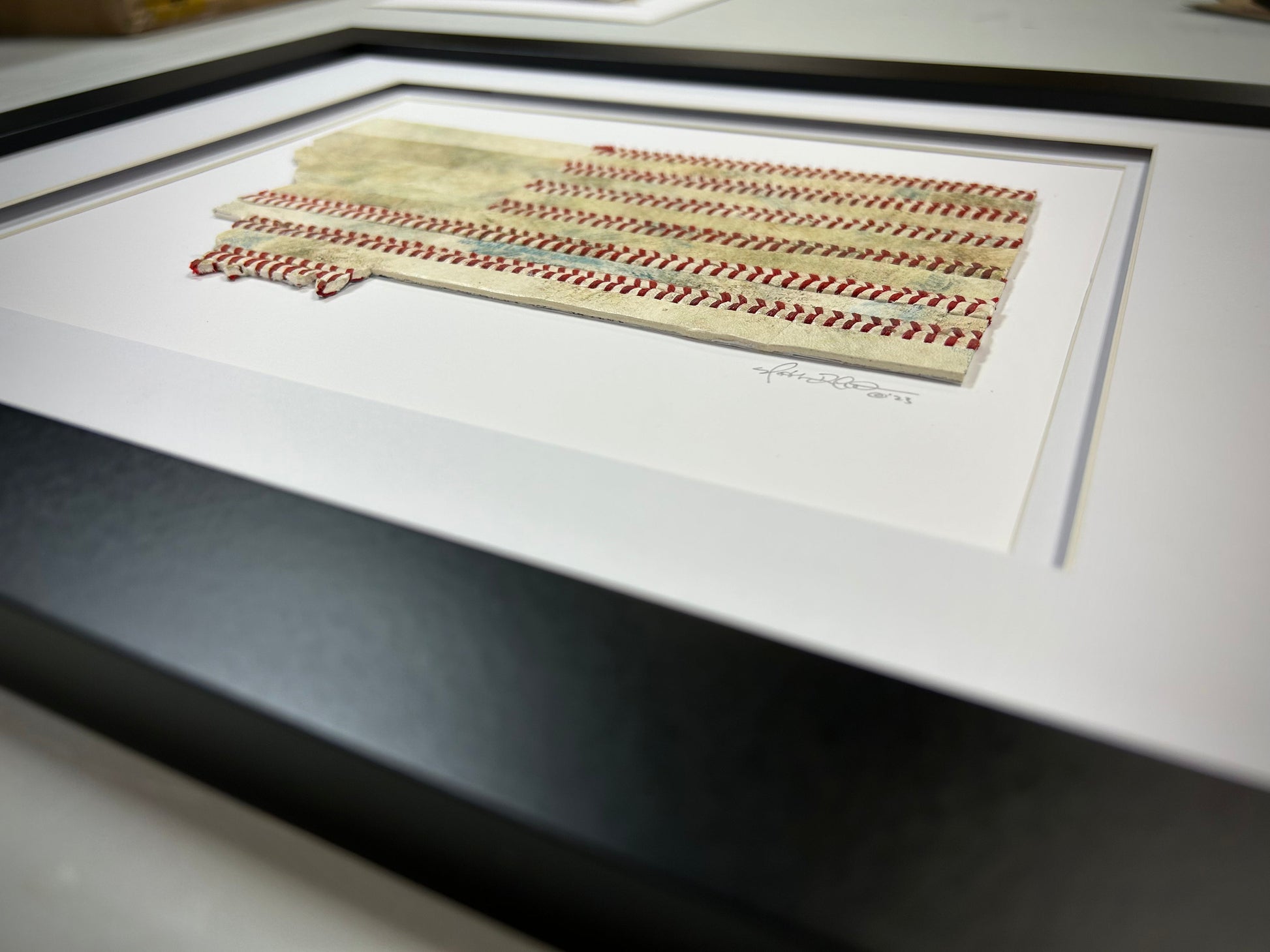 Montana Original Baseball Artwork - made from used baseballs, featuring baseballs arranged like an American flag.