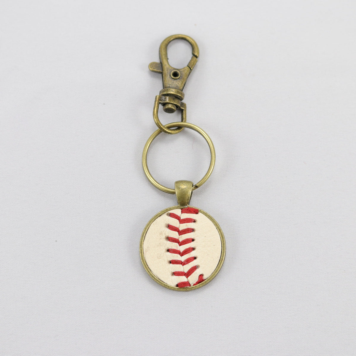 The Baseball Seams Company Baseball Seam Keychain made with used baseball seams, product detail view