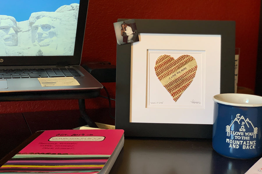 Framed Baseball Heart "I LOVE YOU MORE” Artwork | Handmade Valentines Day Gift Idea